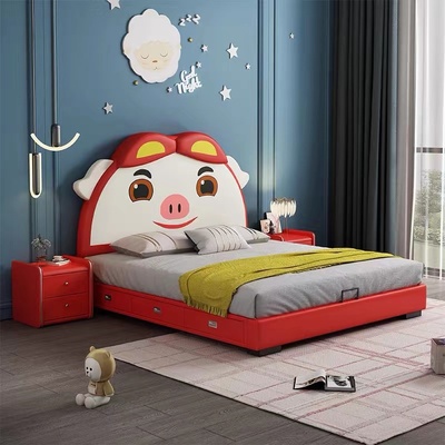Giường trẻ em heo dễ thương giường 1,5m giường đơn 1,8m cô gái hoạt hình giường công chúa lưu trữ đồ nội thất phòng ngủ giường mềm