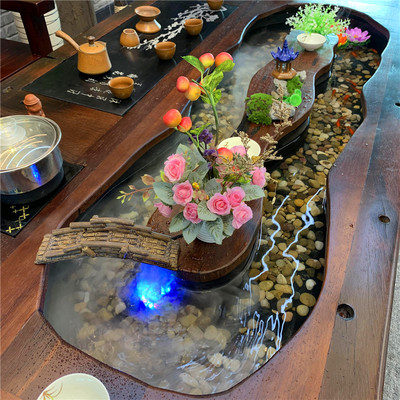 Thuyền cũ gỗ chảy nước bàn trà và ghế kết hợp bàn trà gỗ rắn một bảng lớn đồ nội thất bộ bàn trà nghi lễ Zen sáng tạo