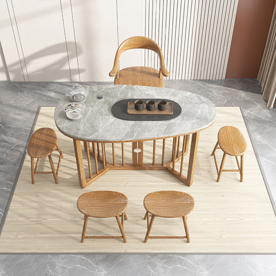 Bàn trà gỗ rắn bàn ghế nhà hiện đại mới Trung Quốc Bàn trà sang trọng Bộ bàn trà văn phòng gắn thiết bị đun nước đơn giản Bàn trà thông minh