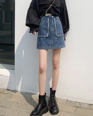 Váy denim của phụ nữ mùa hè 2022 lưng cao chống lóa váy chữ A mới với hông