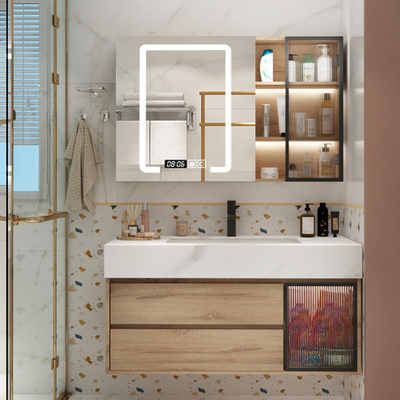 Tủ phòng tắm sang trọng nhẹ kết hợp phòng tắm chậu rửa chậu rửa nhà vệ sinh nhật ký rửa đá phiến một chậu phong cách Nhật Bản
