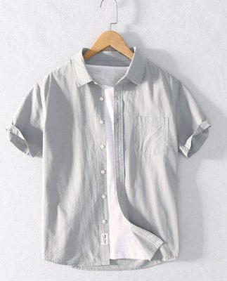 Debia mùa hè cotton ngắn tay áo sơ mi nam thanh niên vải ve áo của nam giới áo sơ mi nửa tay áo sơ mi màu đơn giản M