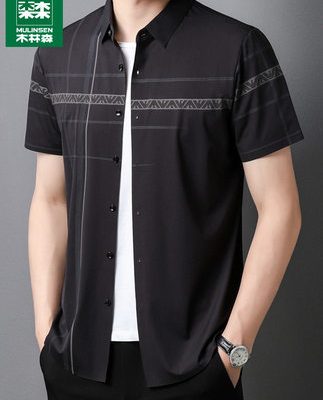 Mulinsen băng lụa ngắn tay áo sơ mi nam mùa hè mỏng không sắt áo sơ mi inch trung niên áo sơ mi nam công sở bình thường