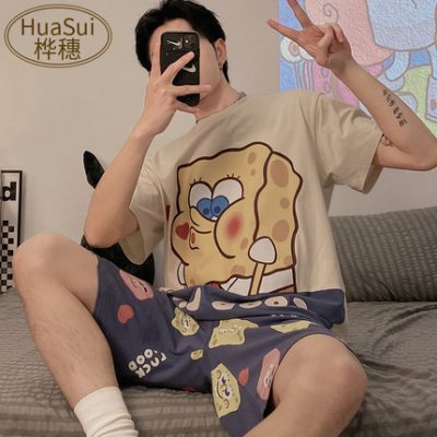 Bộ đồ ngủ của nam giới mùa hè cotton ngắn tay quần áo trẻ em ở nhà nam giới hoạt hình mùa hè 2022 bộ quần áo mới