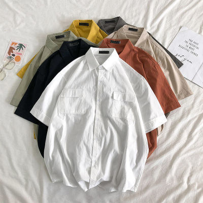 Mùa hè áo sơ mi dụng cụ mỏng xu hướng nam phiên bản Hàn Quốc rộng rãi phong cách Hồng Kông áo sơ mi ngắn tay sinh viên đẹp trai áo khoác giản dị