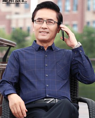 Bố mùa xuân nam trung niên áo sơ mi dài tay nam trung niên áo sơ mi kẻ sọc giản dị áo mỏng mùa xuân và mùa thu