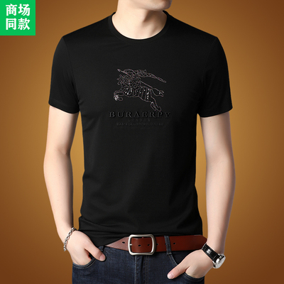 Thương hiệu nổi tiếng quốc tế của nam giới băng lụa ngắn tay áo thun nam mùa hè mỏng phần trung niên áo thun thương hiệu cổ tròn nửa tay thường