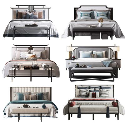 Giường gỗ đặc kiểu Trung Quốc mới giường đôi 1,8m phòng ngủ giường đôi khách sạn Zen B&B đồ nội thất phòng mẫu có thể được tùy chỉnh