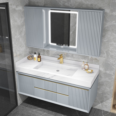 Đá phiến sang trọng nhẹ tích hợp tủ phòng tắm bằng gỗ nguyên khối kết hợp chậu rửa tay đơn giản hiện đại chậu rửa gương thông minh phong thủy