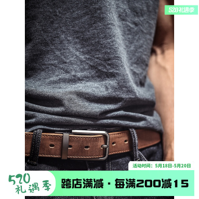 Làm thủ công lớp đầu tiên thắt lưng da bò cổ điển rau rám nắng nguyên chất da bò nguyên chất khóa ghim quần yếm nam, thắt lưng da cũ