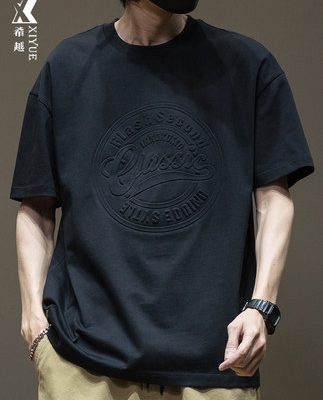 Mùa hè màu đen nặng cotton ngắn tay áo thun nam thủy triều thương hiệu lỏng lẻo cỡ lớn của nam giới áo thun nửa tay của nam giới nam triều