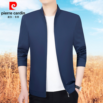 Áo khoác Pierre Cardin của nam giới Mùa xuân mỏng Phần cổ áo rộng rãi Áo khoác bố trung niên Kích thước lớn Màu đồng nhất Mùa thu và mùa đông Áo khoác nam