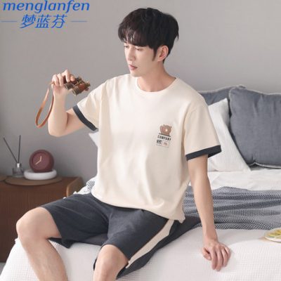 2022 mới đồ ngủ nam mùa hè cotton ngắn tay giản dị đơn giản ở nhà bé trai bộ quần áo cotton mỏng