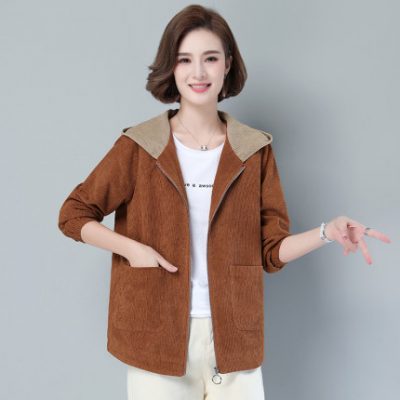 Năm 2020 mùa xuân và mùa thu mới người mẹ trung niên có mũ trùm đầu áo khoác dài tay của phụ nữ áo khoác vải nhung phù hợp với tất cả các trang phục bình thường