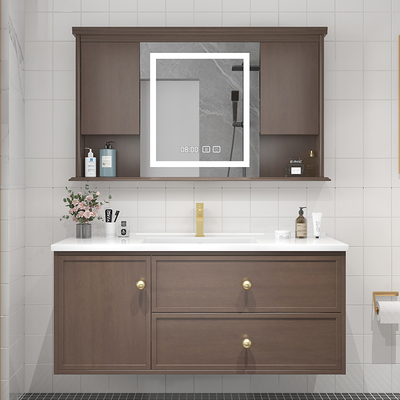 Phong cách Trung Quốc mới tích hợp bồn rửa bằng sứ tủ phòng tắm gỗ sồi bàn rửa bằng gỗ rắn thông minh tủ gương thông minh bồn rửa kết hợp hồ bơi tùy chỉnh
