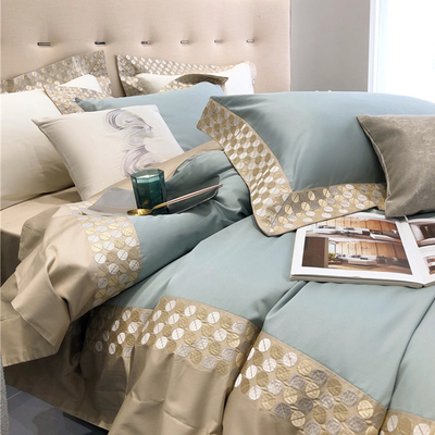 Bắc Âu sa tanh 100 dài ghim cotton thêu bốn mảnh bộ chăn bông tinh khiết Bộ chăn ga gối đệm chăn ga gối đệm sang trọng nhẹ nhàng