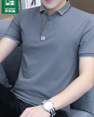 Mulinsen băng lụa polo áo sơ mi nam ngắn tay áo thun mùa hè bố trung niên người đàn ông nửa tay kinh doanh giản dị hàng đầu