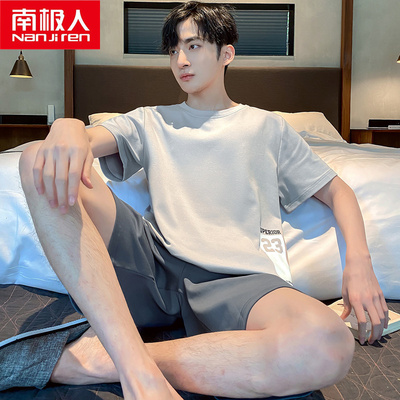 Bộ đồ ngủ của nam giới ở Nam Cực mùa hè ngắn tay phần cotton mỏng cộng với kích thước bình thường thanh niên mùa hè mặc nhà phù hợp