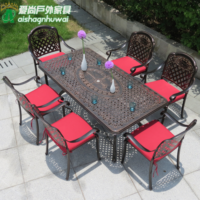 Ngoài trời đồ nội thất sân trong biệt thự ban công sân vườn ngoài trời hiện đại tối giản sắt rèn thư giãn giải trí bằng nhôm đúc bàn ghế ăn bộ năm mảnh