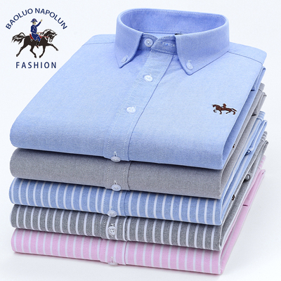 Paul 100% cotton của nam giới Oxford Spinning Áo sơ mi dài tay Trung bình và trẻ trung Đơn giản Màu sắc đơn giản Áo sơ mi cotton cỡ lớn dành cho nam giới