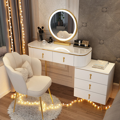 Bàn trang điểm phòng ngủ căn hộ nhỏ hiện đại tối giản phong cách Bắc Âu ánh sáng sang trọng lưới màu đỏ in gió bàn trang điểm tủ lưu trữ một