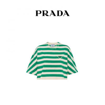 Prada / Prada Ladies Oversize Striped Jersey T-shirt Ngắn tay