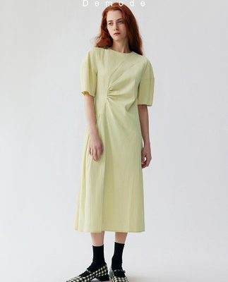 Demode mùa hè mới bong bóng thiết kế bông khâu váy đơn giản tính khí thoáng khí váy dài mỏng