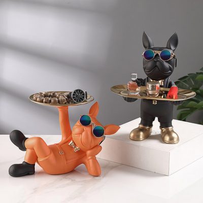 Trang trí sáng tạo chó bulldog trang trí phòng khách trang trí nhà lối vào chìa khóa lưu trữ khay để bàn quà tân gia