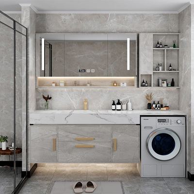Máy giặt Tủ tích hợp Chậu rửa bằng đá cẩm thạch Tủ phòng tắm đơn giản Kết hợp Phòng tắm bằng gỗ rắn Chậu rửa thông minh