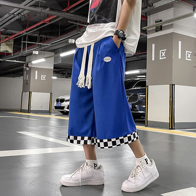 Quần sooc waffle của nam giới quần cắt thẳng rộng rãi của Mỹ Quần thể thao giản dị của nam giới Quần nam mùa hè Quần màu xanh Klein