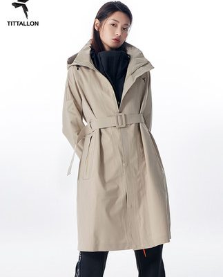 Áo khoác nữ Tittallon Mùa xuân mỏng chống gió ngoài trời Không thấm nước Áo khoác gió có mũ trùm đầu độ dài trung bình
