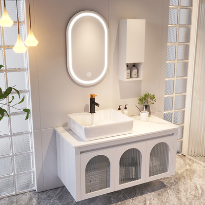 Slate PVC tủ phòng tắm hiện đại tối giản phòng tắm chung cư nhỏ chậu rửa chậu rửa kết hợp tủ gương thông minh