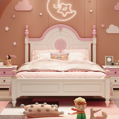 Giường trẻ em giường công chúa bé gái 1,5m giường bé gái phòng ngủ kết hợp đồ nội thất bộ giường bé gái 1,8m lưới màu đỏ