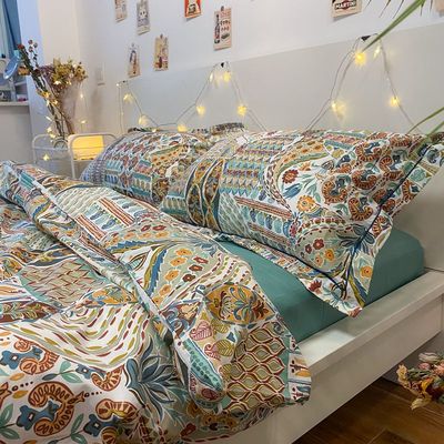 Old Town Retro bohemian cotton bốn mảnh retro dân tộc twill bông chăn bông bìa