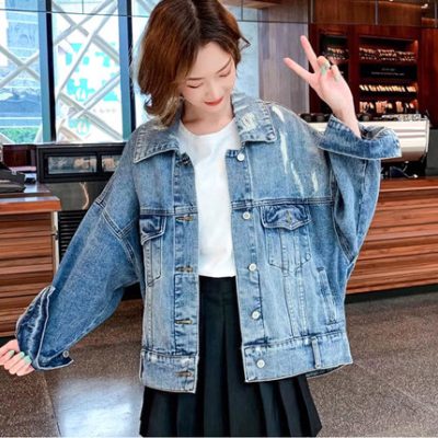 Áo khoác denim của phụ nữ áo khoác năm 2021 mùa xuân và mùa thu mới đô thị giản dị Phiên bản Hàn Quốc tất cả các trận đấu phù hợp với sinh viên áo khoác rộng