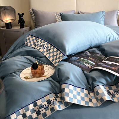 Phong cách Bắc Âu mới 100s cotton dài ghim thêu bông kẻ sọc bông chăn ga trải giường bộ đồ giường cao cấp nhẹ nhàng