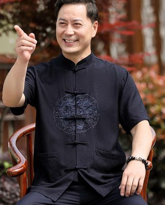Người trung niên và người già bộ đồ mùa hè ngắn tay ông nội Phong cách Trung Quốc Quần áo nam giới Hanfu 50 tuổi người cha trung niên mùa hè Tang bộ đồ 60 tuổi