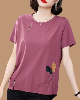 Mẹ nhỏ cotton ngắn tay áo thun của phụ nữ mùa hè rộng rãi kích thước lớn áo lót của phụ nữ trung niên và cao tuổi váy mùa hè của phụ nữ nước ngoài phong cách hàng đầu