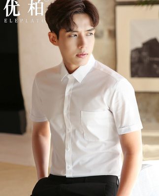 Áo sơ mi trắng tay ngắn nam giới kinh doanh mùa hè chuyên nghiệp ăn mặc màu xanh nam giới áo sơ mi inch phù hợp với quần yếm áo sơ mi trắng mùa hè