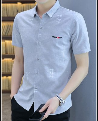 Băng lụa áo sơ mi ngắn tay nam mùa hè mỏng phiên bản Hàn Quốc xu hướng áo sơ mi mỏng giản dị áo sơ mi inch tất cả các kết hợp trên cùng với cổ áo