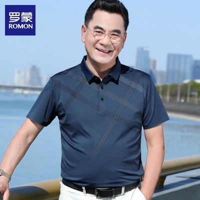 Áo sơ mi Romon POLO của nam giới ngắn tay mùa hè mỏng băng lụa thoáng khí áo thun nam giới trung niên bố kinh doanh quần áo nam giới giản dị