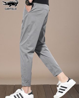 Cá sấu màu xám thứ chín quần âu nam mùa hè mới chân rộng xu hướng hàn quốc quần dài mỏng quần nam