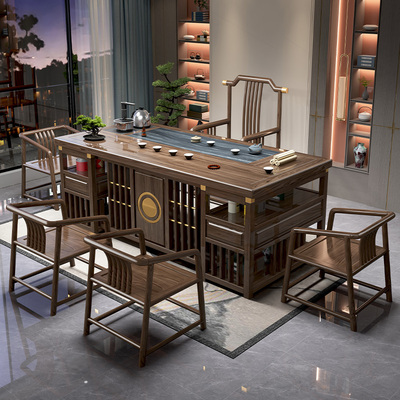 Bàn trà kiểu Trung Quốc mới và ghế kết hợp gỗ rắn hiện đại tối giản bàn cà phê Kung Fu bộ bàn trà văn phòng gia đình bộ một