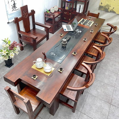 Bàn trà gỗ thuyền cũ và ghế kết hợp Bàn trà Kung Fu gỗ rắn văn phòng bàn lớn bộ bàn trà bộ một bàn cà phê đơn giản