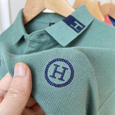 Mùa hè của nam giới cotton rộng rãi giản dị áo sơ mi POLO cao cấp thêu chữ đơn giản thương mại nước ngoài ban đầu duy nhất một chiếc áo thun ngắn tay