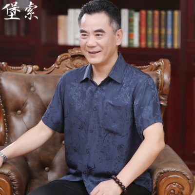 Bố quần áo mùa hè cho người cao tuổi lụa ngắn tay áo sơ mi nam dâu tằm lụa áo sơ mi người già nam giới trung niên và cao tuổi quần áo nam giới