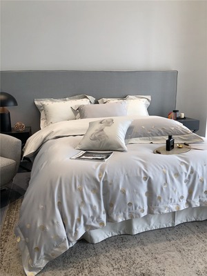 Phong cách Ý Bộ đồ giường thêu điểm sóng nhẹ sang trọng kiểu Ý Bộ đồ giường Aksu cotton nguyên chất dài-staple cotton 100 bốn mảnh vải dệt gia đình