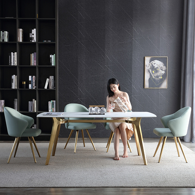 Bàn ăn bằng đá phiến nhập khẩu Ý hiện đại tối giản cho căn nhà nhỏ căn hộ nhỏ bằng đá cẩm thạch Bắc Âu ánh sáng kết hợp bàn ghế ăn sang trọng