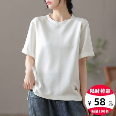dza retro cotton lỏng tay ngắn áo thun nữ 2022 mùa hè mới đẹp áo sơ mi đáy từ giản dị áo sơ mi mỏng