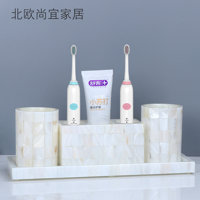 Giá để bàn chải đánh răng điện Shell Phòng tắm kiểu Bắc Âu bộ rửa 5 món nhẹ đồ dùng phòng tắm sang trọng